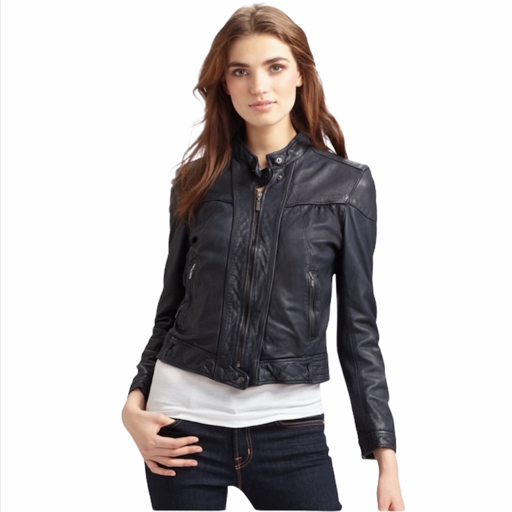 Cole Haan Washed Leather Moto Jacket
